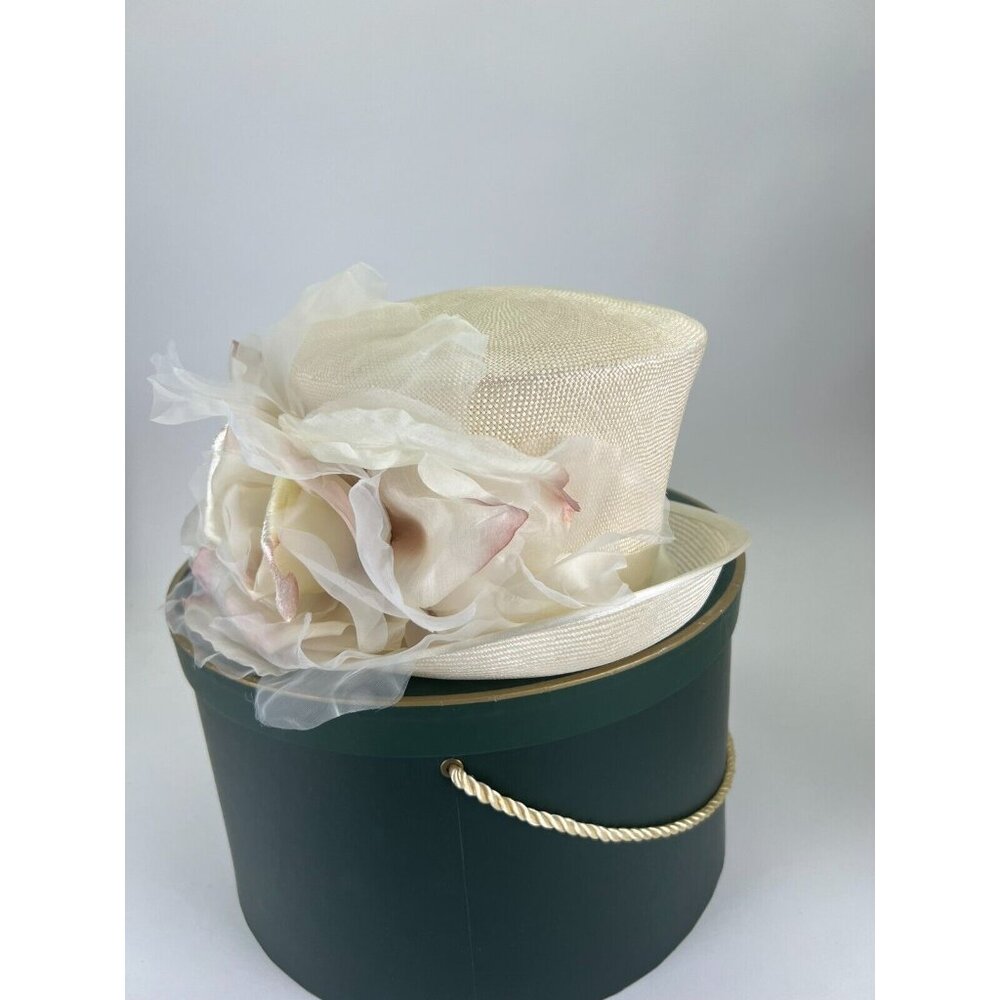 LOUISE GREEN MILLINERY 6050 KYES NATURAL STRAW HAT W/ FLOWER /w TAGS Wedding - Picture 6 of 16